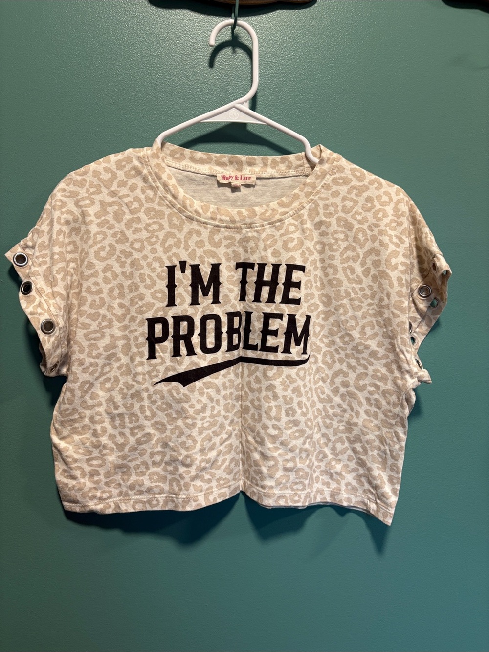 Beige Leopard Print Crop Top with 'I'm The Problem' Graphic